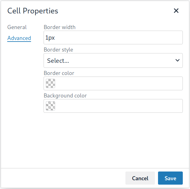 Cell Properties Dialog with new Border Width field