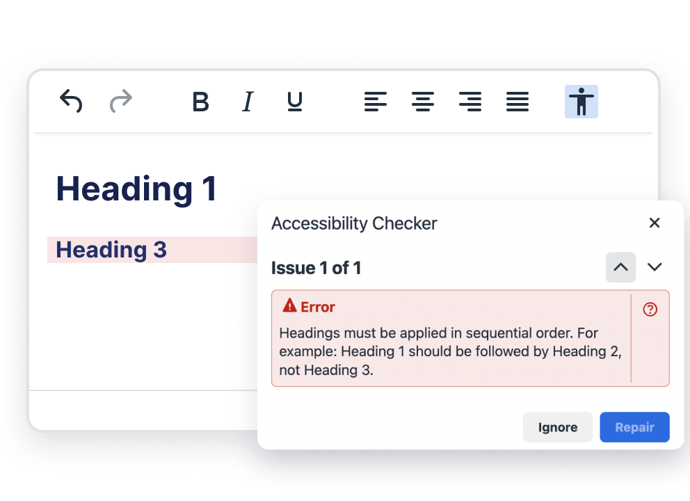 TinyMCE accessibility checker screenshot