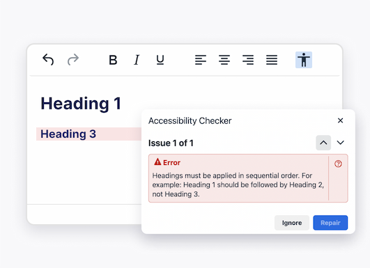 Screenshot showing warning states within Accessibility Checker