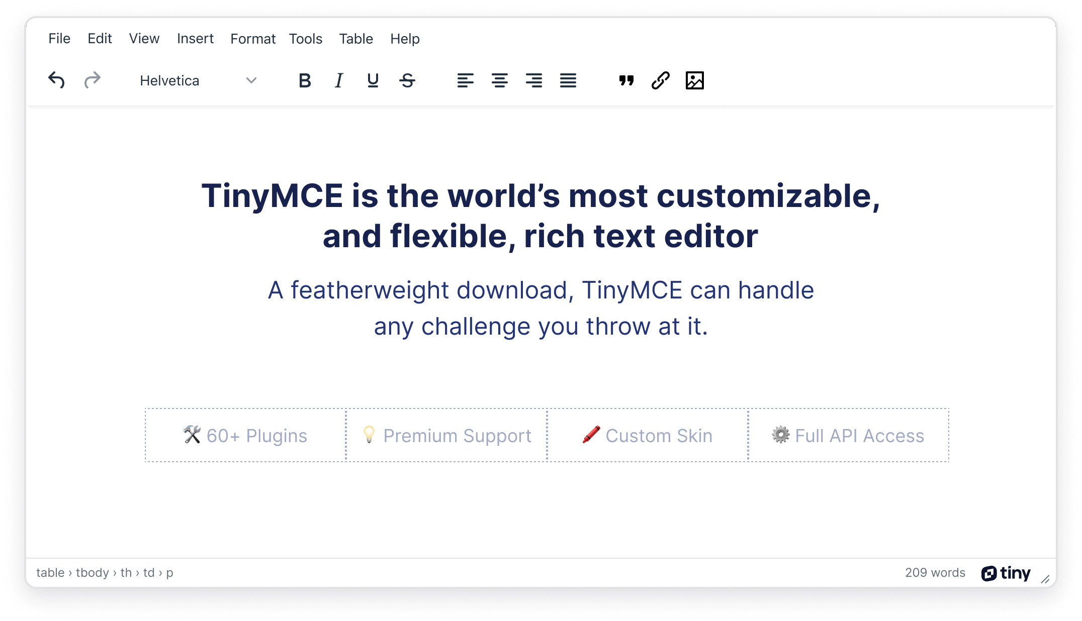 Image of TinyMCE with text 'POWERED BY TINY' at bottom right 