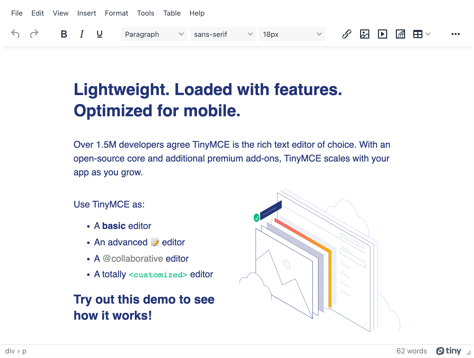 Screenshot showing the TinyMCE editor