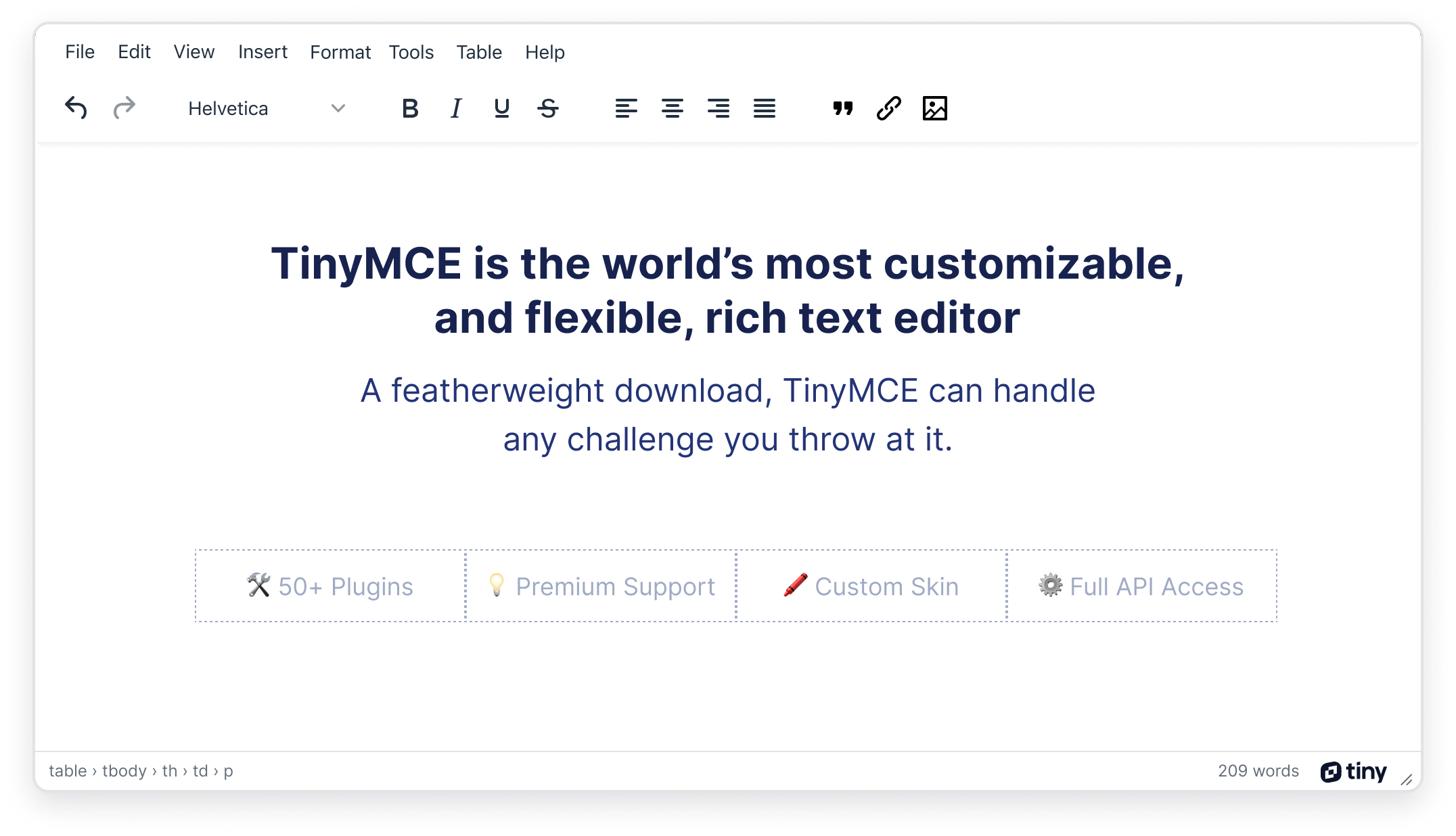 Screenshot of the TinyMCE Editor