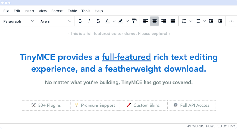 Screenshot of the TinyMCE Editor